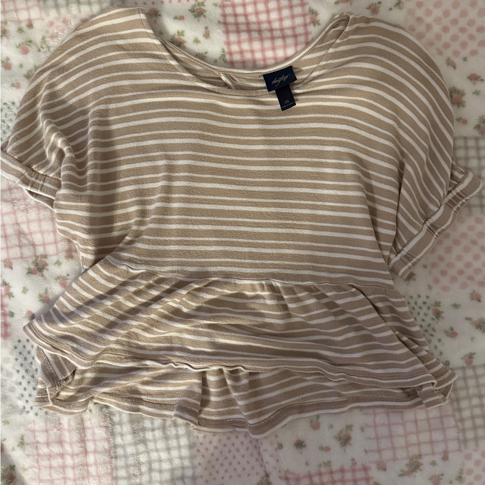 Daytrip Beige Striped Short Sleeve Top